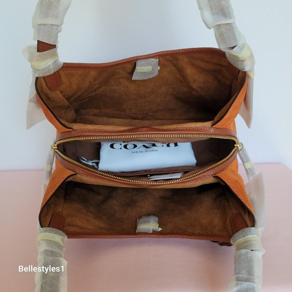 COACH Lori Colorblocked Pebbled Leather & Suede Shoulder Bag- Canyon color⭐ - Picture 13 of 16